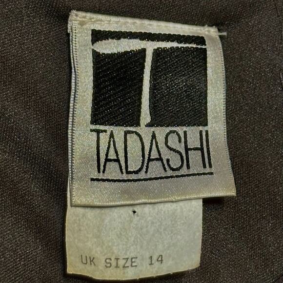 Vintage Y2K Tadashi Silk Evening Gown 12 Rhinestone Brooch V Neck Ruched Dress - Picture 4 of 12